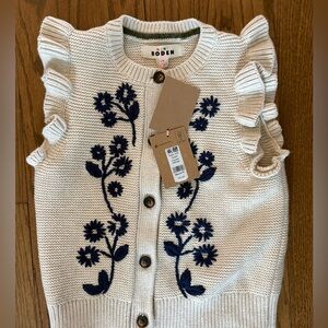NWT Mini Boden Cream Cardigan with Navy Floral Design